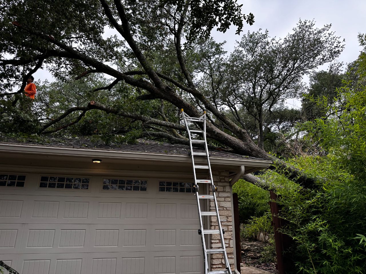 Fallen oak tree on house removal austin in Kyle, TX