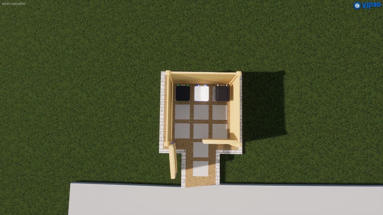 Overhead rendering of the trash enclosure layout and paver walkway in Round Rock, TX